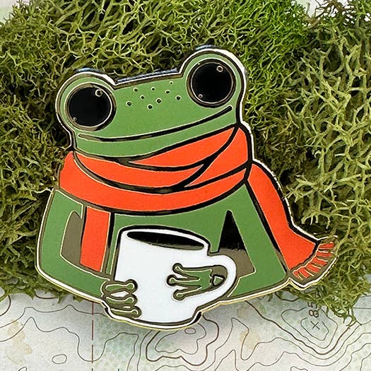 Lisa Kurt art + illustration - Wholesale Lapel Pin/Button - Coffee Frog (Timothy) hard enamel lapel pin0