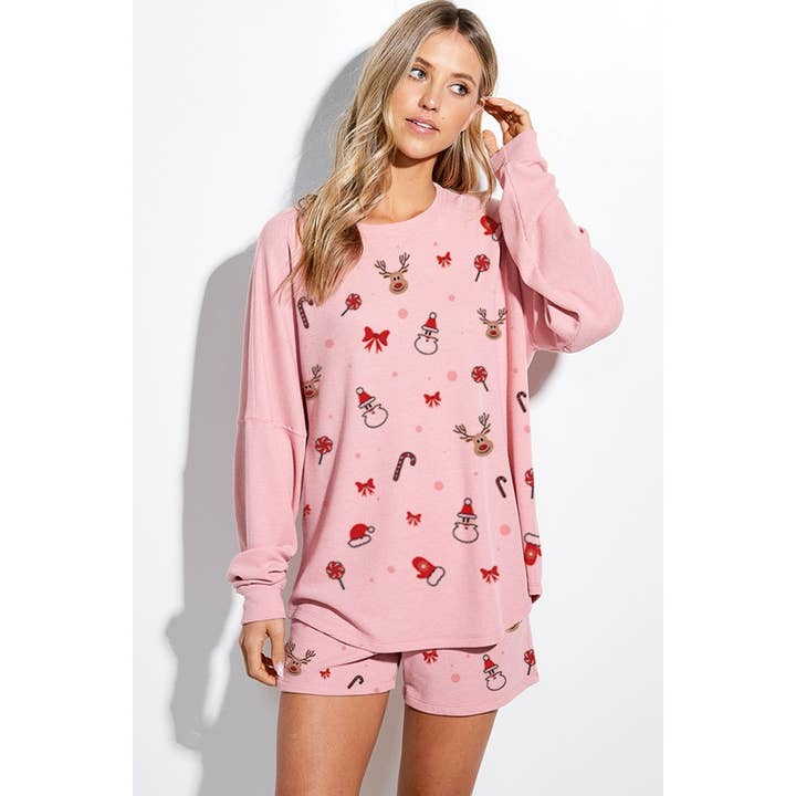 conjunto de pantalones cortos para ropa de estar con estampado navideño para venta al por mayor de Phil Love