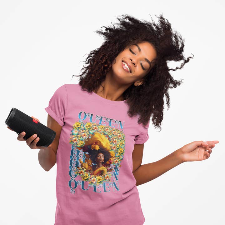 Queen Graphic T-Shirt - Floral Empowerment for All Sizes for wholesale by Slay Eclectic