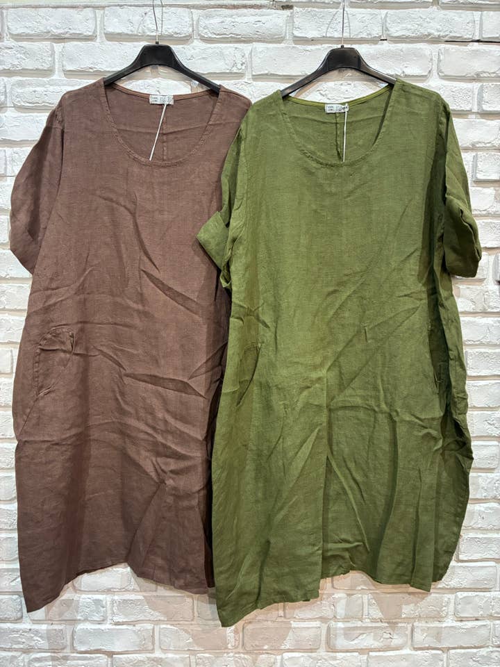 la maison des fibres naturelles - Wholesale Dress - Women's - Round neck dress in 100% linen 676146
