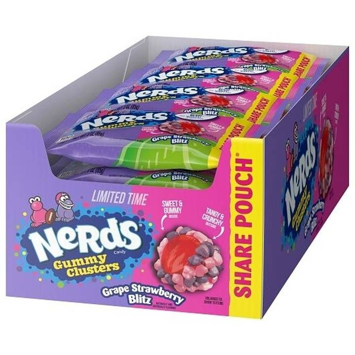 Long Island Candy Factory - Wholesale Gummy - Nerds Gummy Clusters Grape Strawberry Blitz Limited Ed 3oz 12 cxt