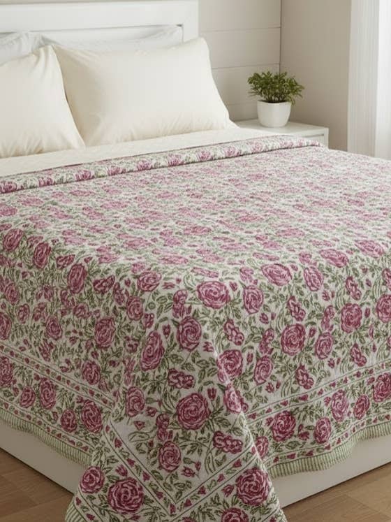 Meadow Pink Double Sided 100% Soft Cotton Quilt/Blanket - No Tariff for wholesale by Akshu & Ameirah