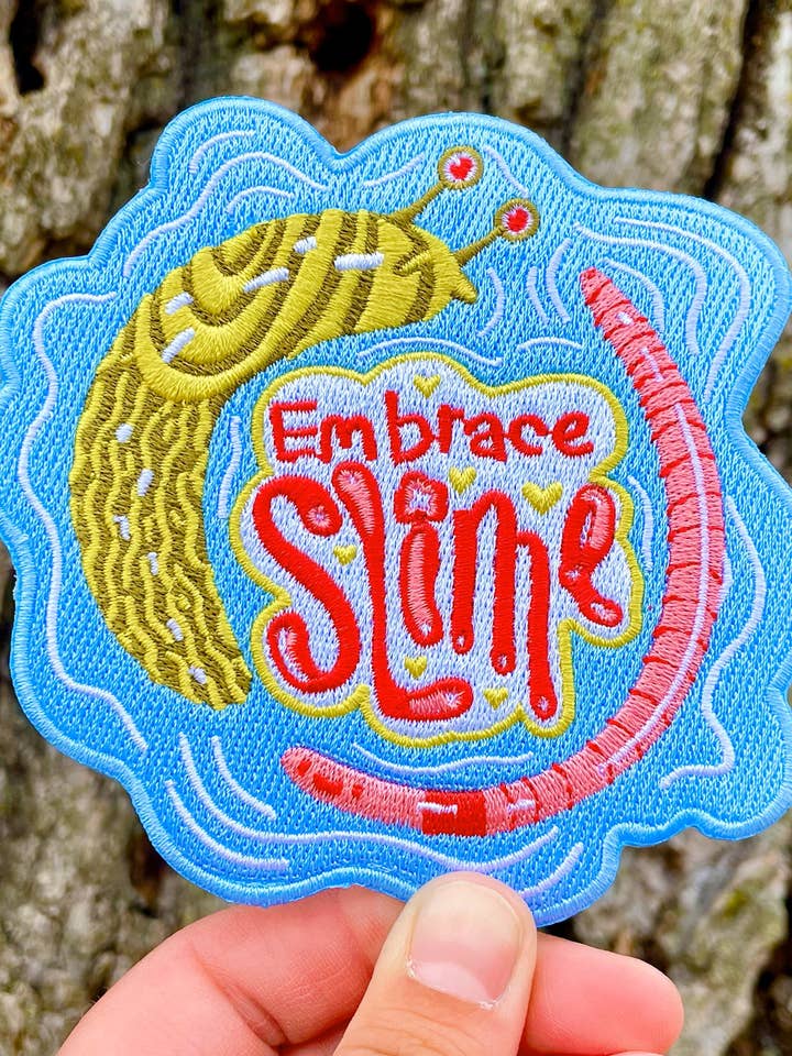 Embrace Slime Embroidered Patch for wholesale by Hailey McLaughlin Illustrations