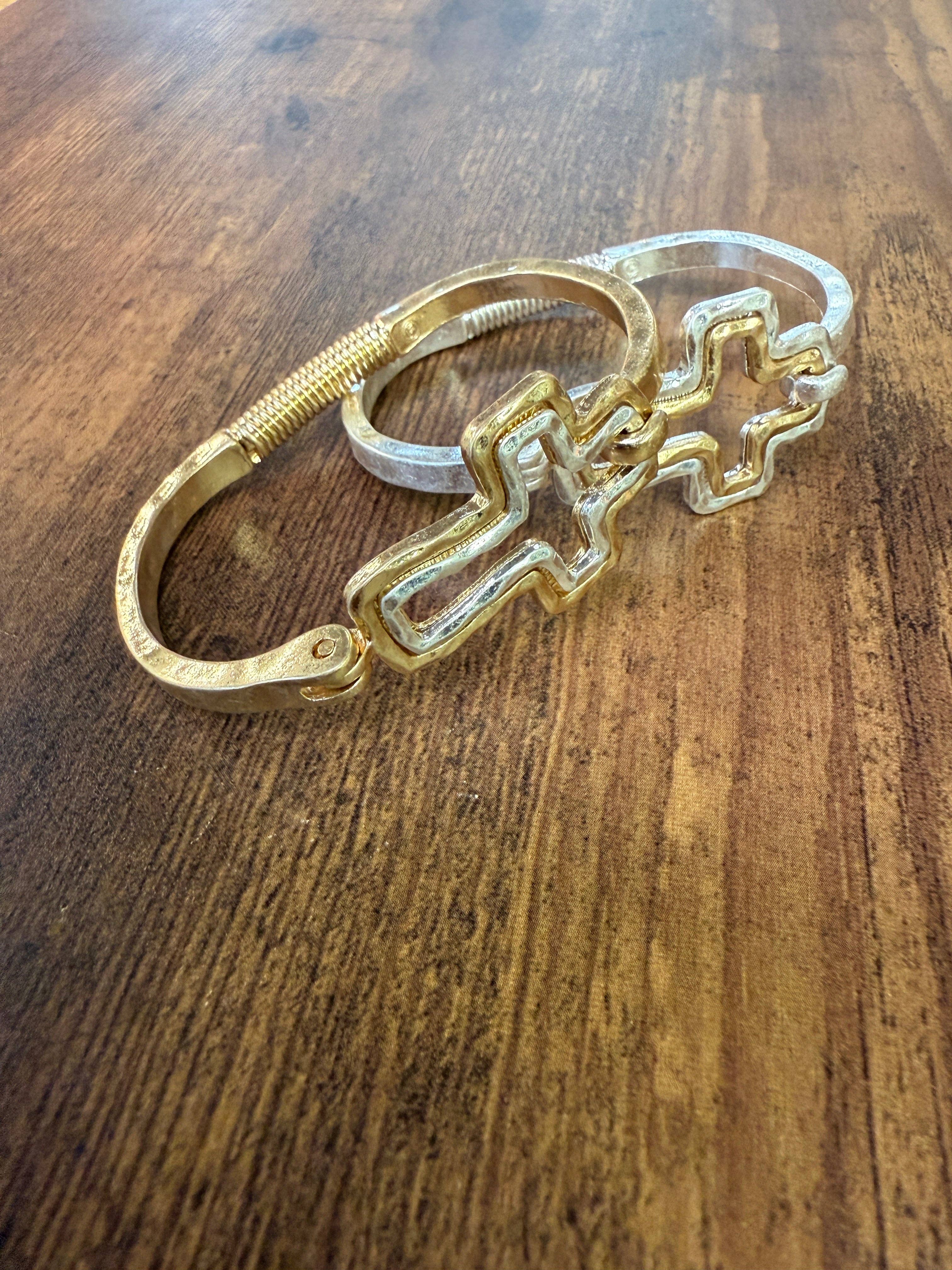 Paco Designs - Wholesale Cuff Bracelet - Beautiful Mixed Metal Cross Cuff Bracelet Gold OR Silver10