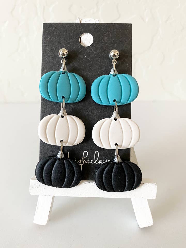 pumpkin earrings, turquoise earrings, halloween, fall for wholesale by midnightclayco