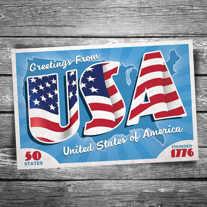 Greetings from USA Postcard for wholesale by Christopher Arndt Postcard Co.