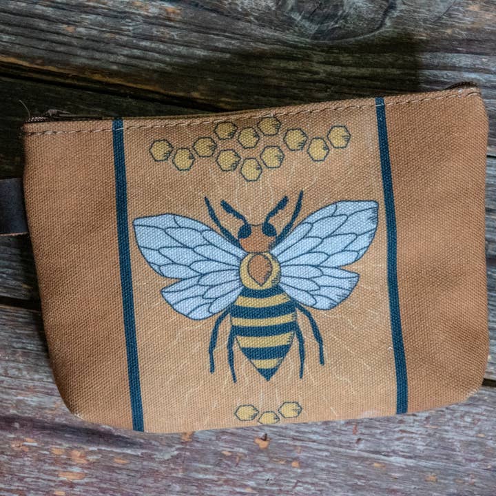 Honeybee | Hand printed MEDIUM Canvas Pouch for wholesale by In Blue Handmade