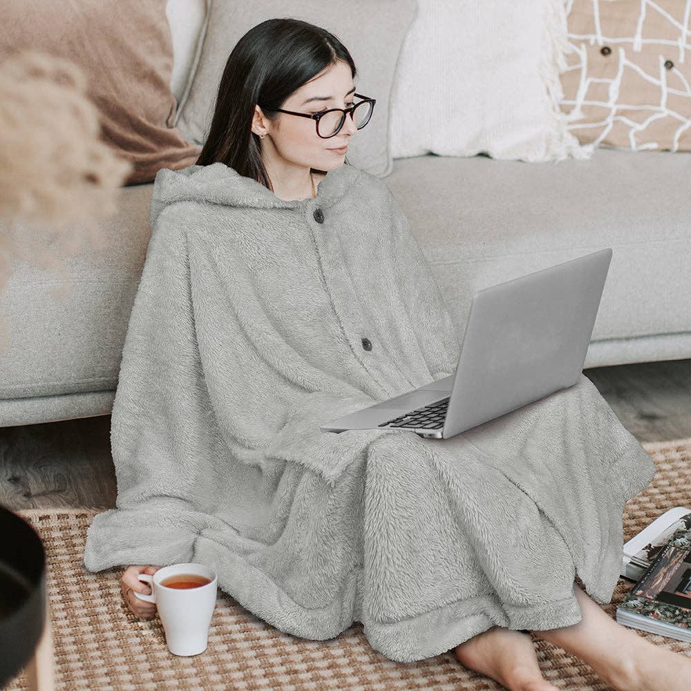 Pavilia - Wholesale Poncho - Women's - Angel Wrap Hoodie Sherpa Fluffy Poncho Blanket40