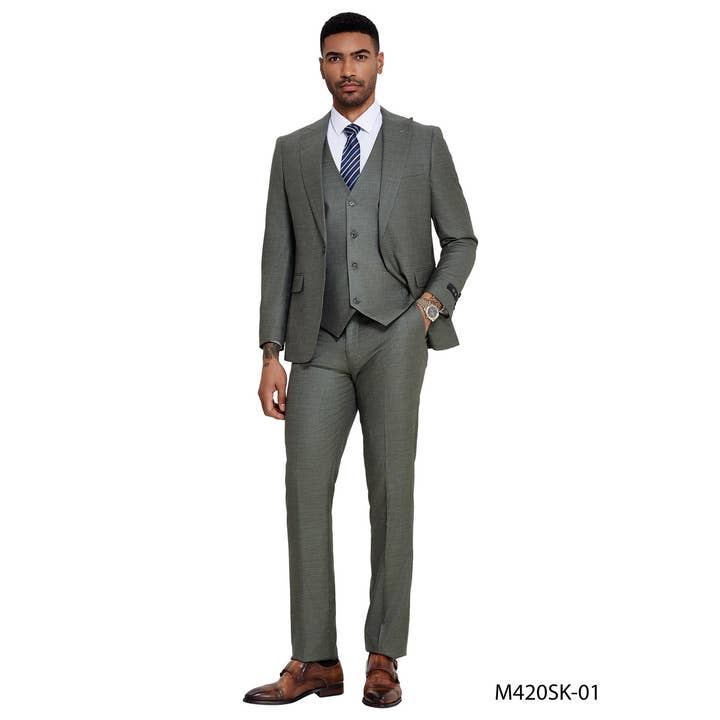 Mens Suits,Wide Peak-Lapel 3PC, Sage for wholesale by Suits America