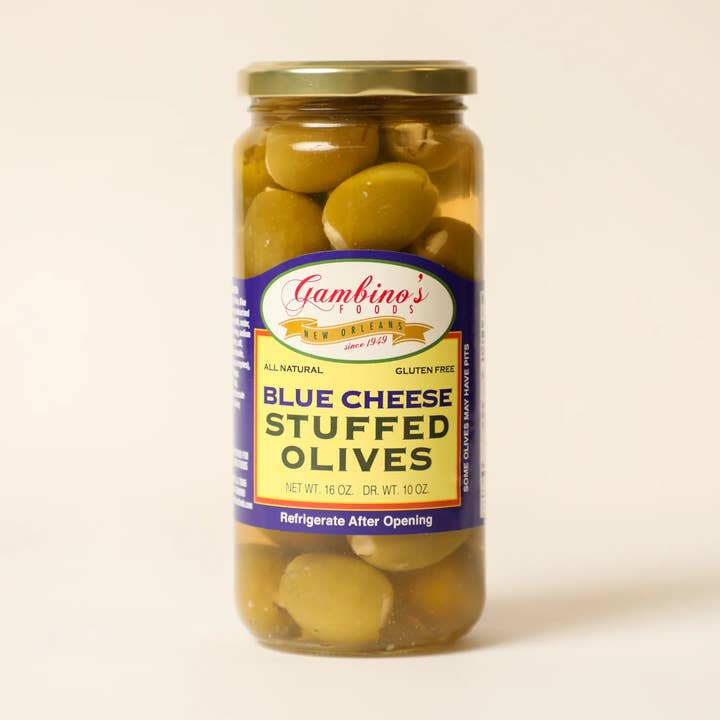 Gambino's Foods - Wholesale Olives - Blue Cheese Stuffed Queen Olives, 16 oz Jar (3-Pack)0
