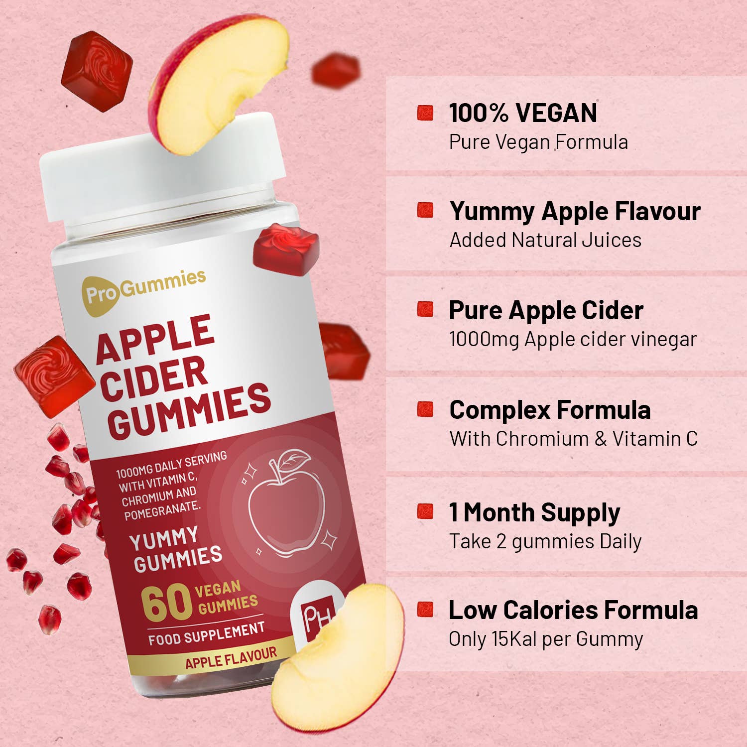 Prowise Healthcare - Wholesale Oral Supplement/Vitamin - Vegan Apple Cider Vinegar Gummies | High Strength 1000mg 2