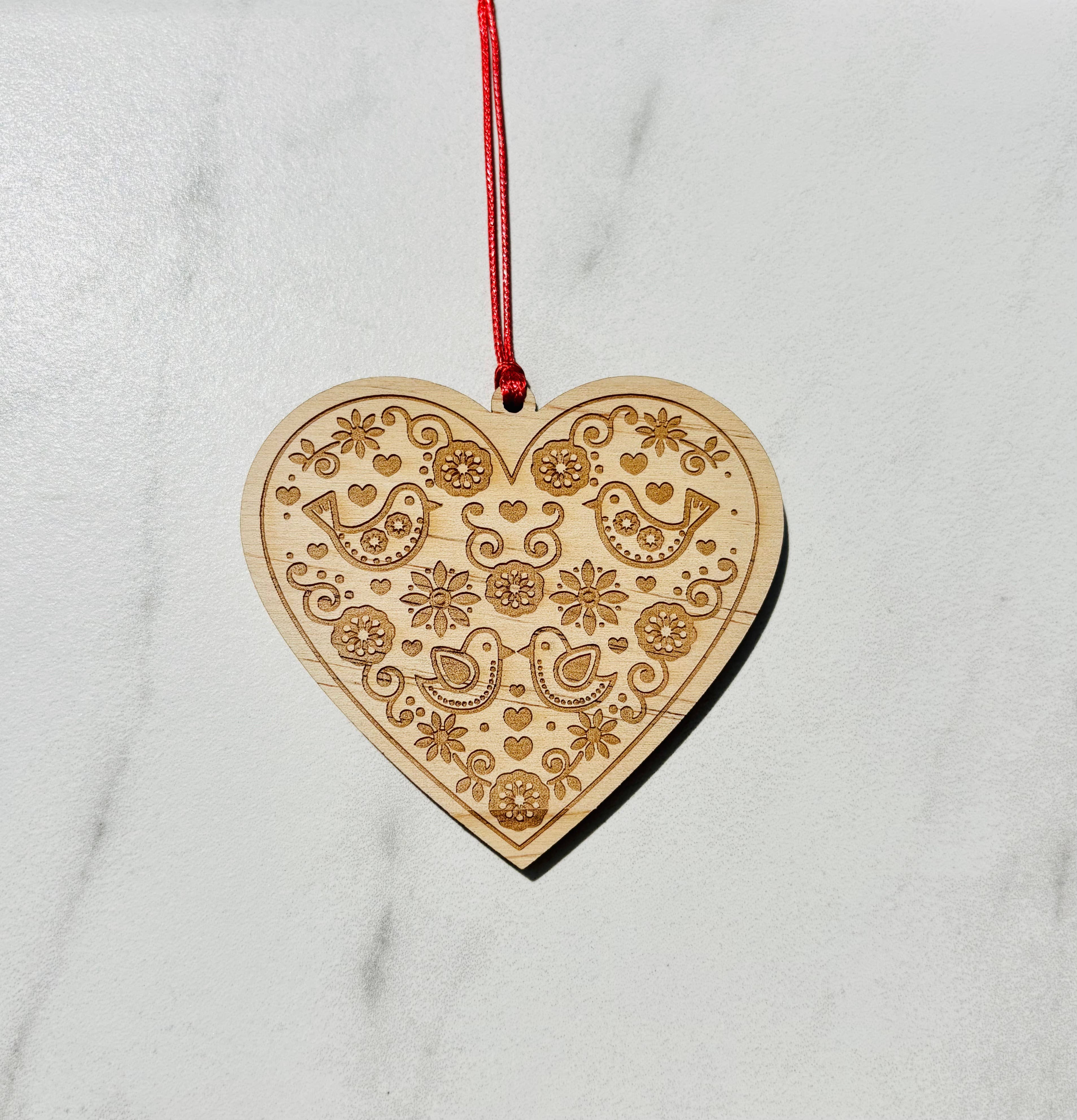 Scandinavian Hearts - Wholesale Ornament - Rosemaling Laser Cut Wood Hanging Heart Scandinavian Decor2