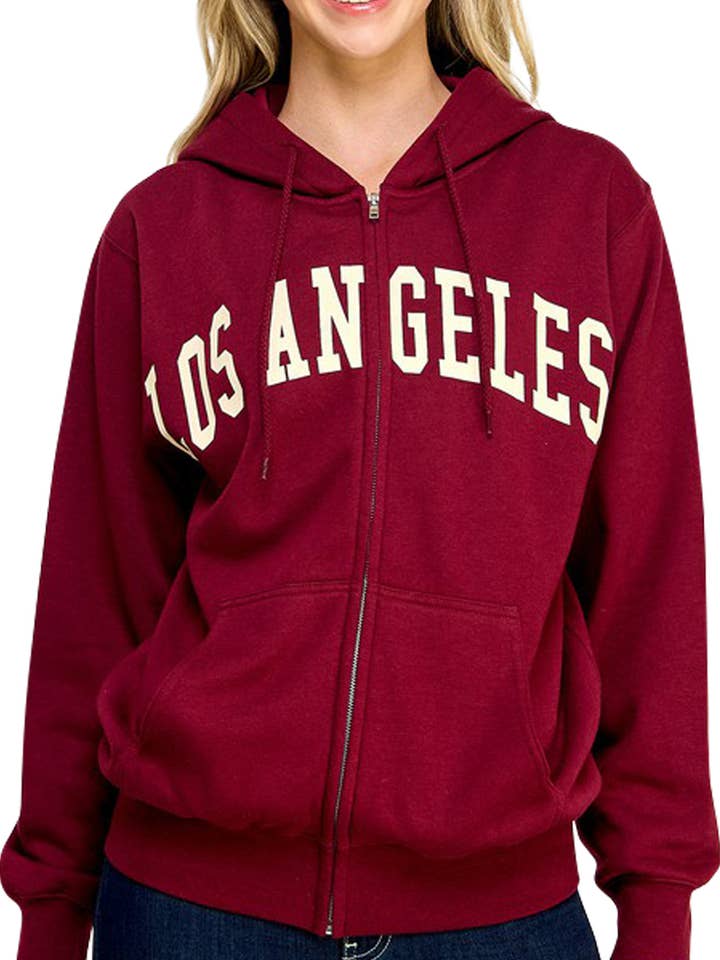 Fleece Boyfriend Zip-up Hoodie med LA-tryck för wholesale av Vanilla Monkey