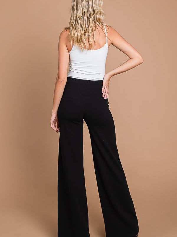 Culture Code - Vente Pantalon – femme - CJP1810 - PANTALON LARGE À FENTE FRONTALE ET TAILLE HAUTE2