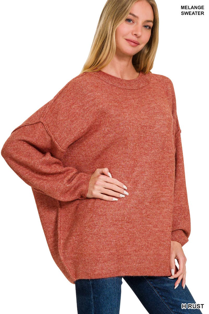 42POPS - Wholesale Knit Sweater - Women's - .1017 Oversized Round Neck Raw Seam Melange Sweater SI-266065
