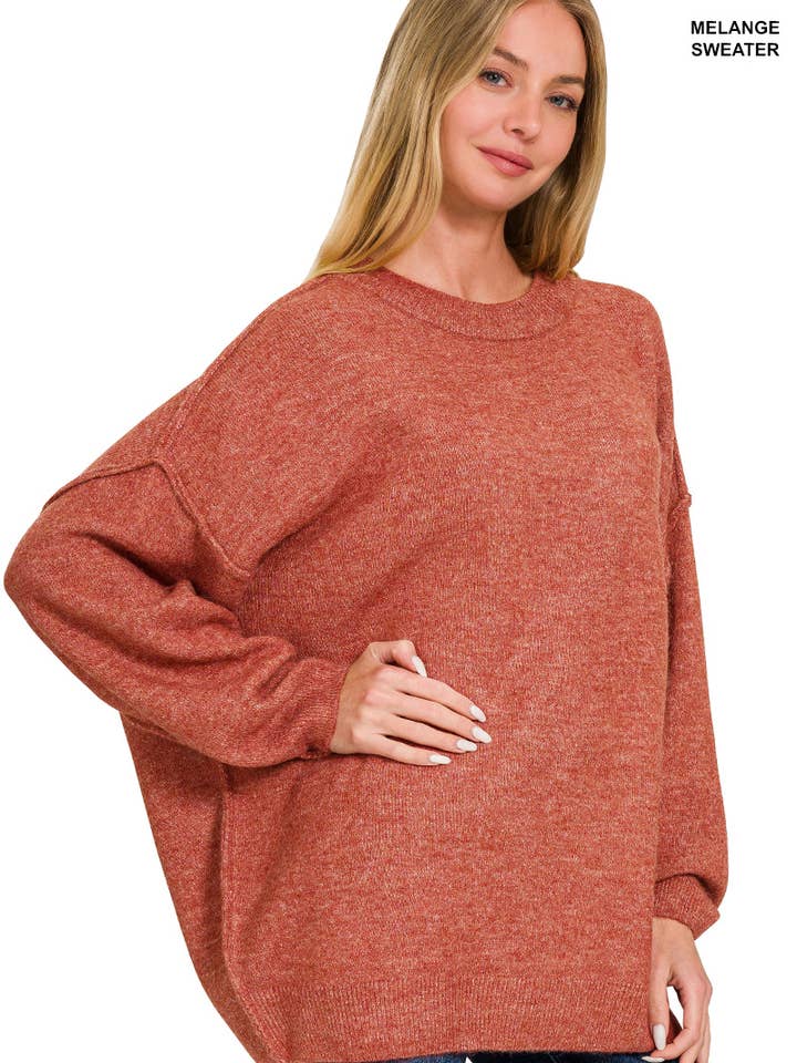 .. SI-26606 Oversize-Pullover mit Rundhalsausschnitt und rohen Nähten in Melange-Optik für den Großhandel von 42POPS