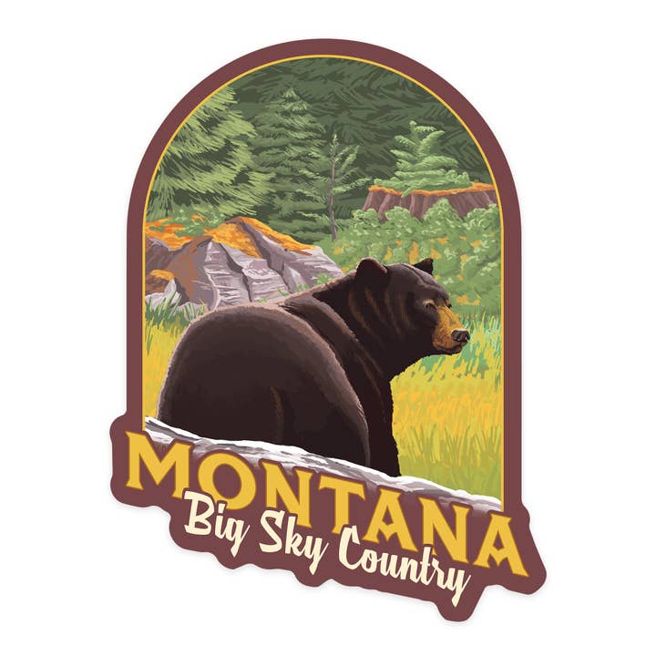 STICKER Montana, Big Sky Country, Oso en el bosque para venta al por mayor de Lantern Press
