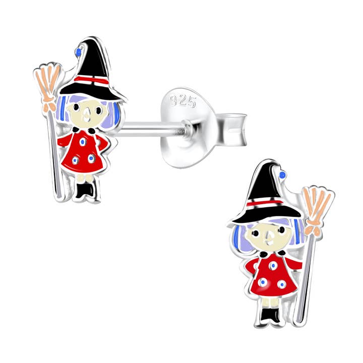 Clous d'oreilles sorcière rouge en argent 925 e-coated pour la vente par Janusch