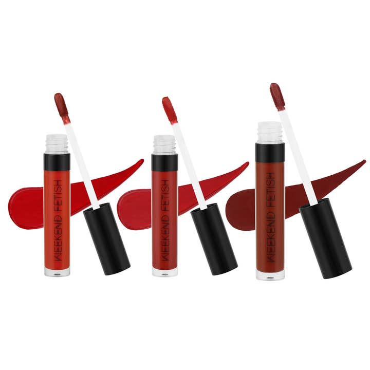 Trío de Labiales Líquidos Mate Rojo Intenso para venta al por mayor de Weekend Fetish Beauty Collection
