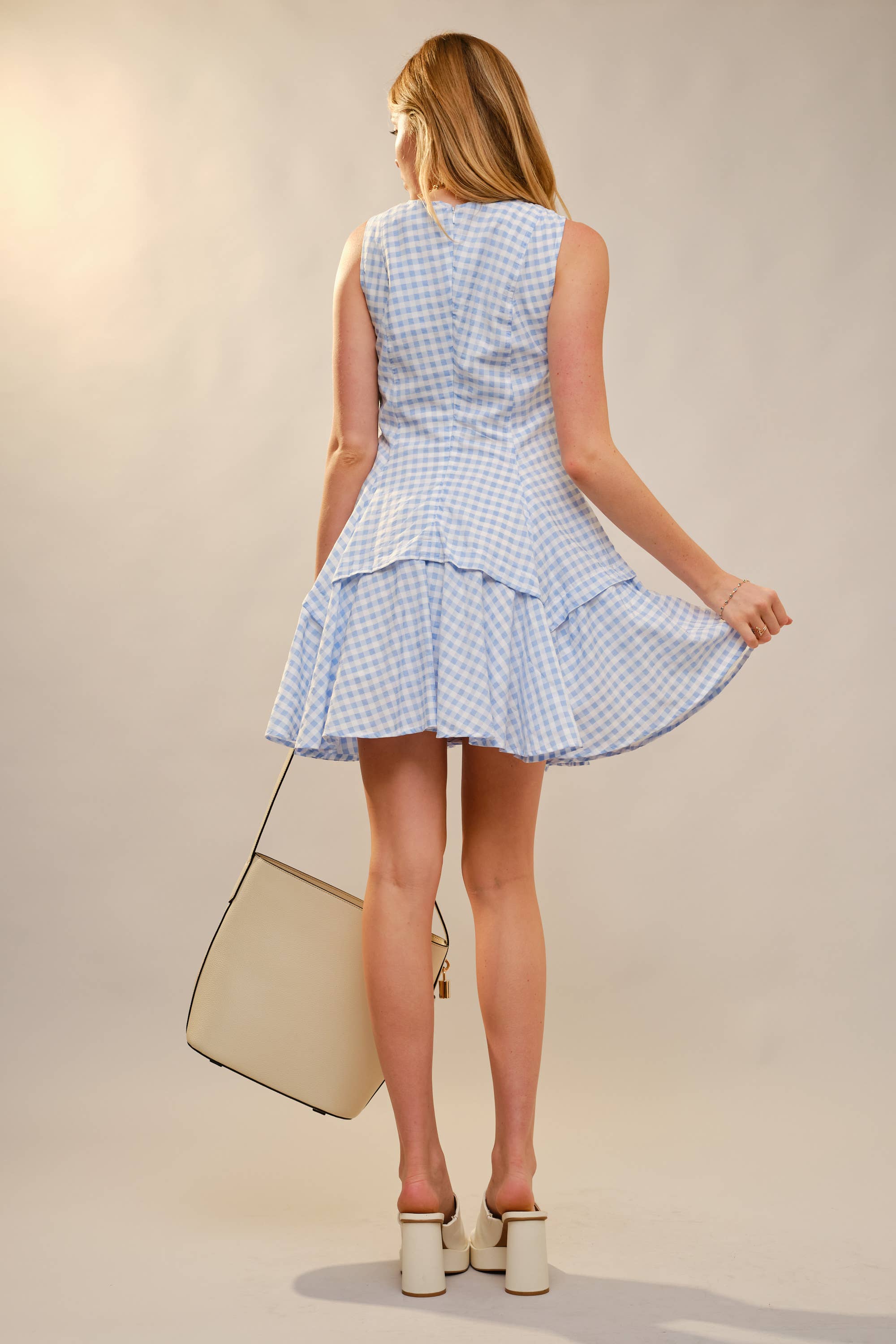 Blue B - Wholesale Dress - Women's - 47022D - Gingham Flare Mini Dress17
