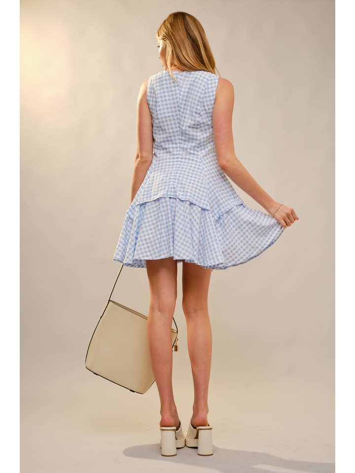 Blue B - Wholesale Dress - Women's - 47022D - Gingham Flare Mini Dress17