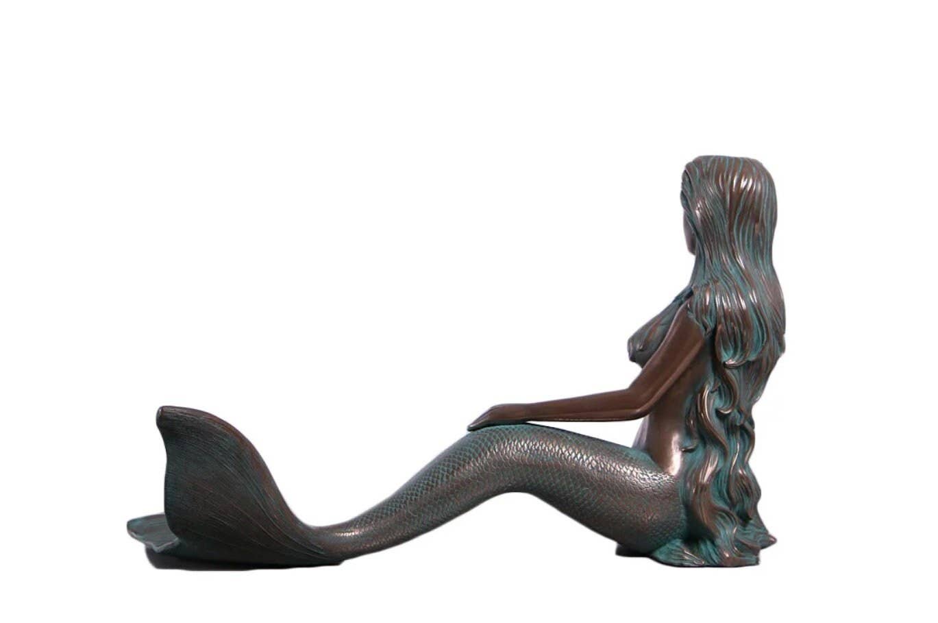 Nautical Tropical Imports - Wholesale Sculpture - Nerissa by the Sea Mermaid Large Sculpture Verde Bronze2