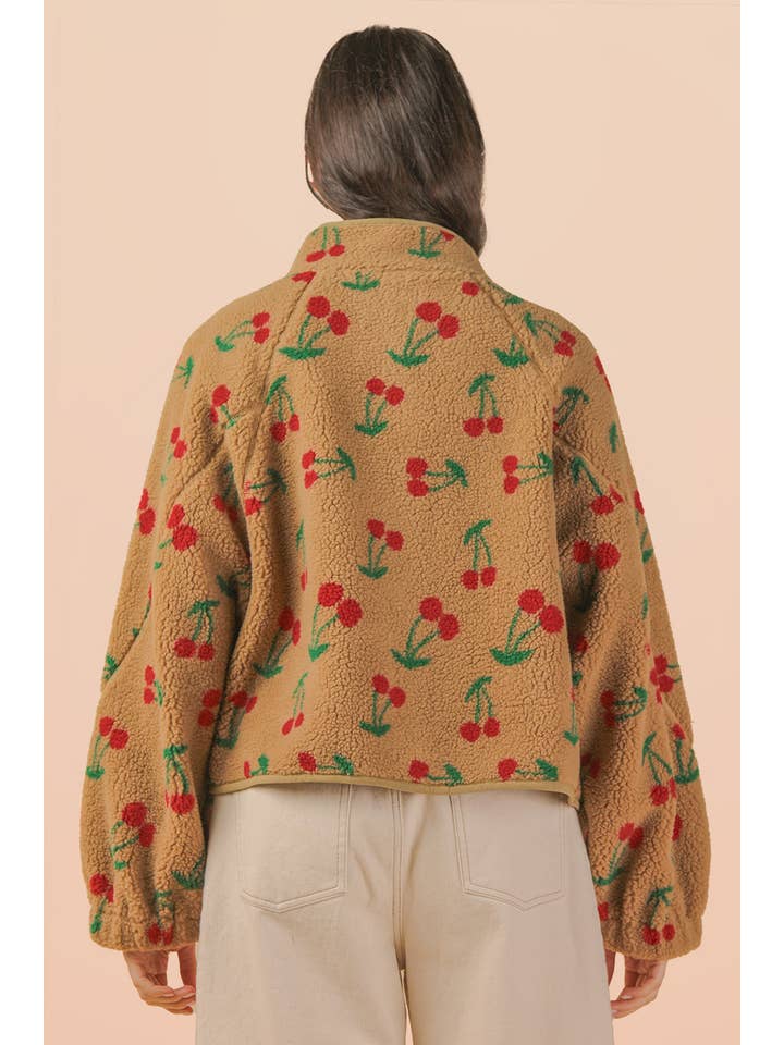 VERY J - Wholesale Jacket - Women's - NJ90423-Leopard & Cherry Printed Fleece Oversized Jacket11