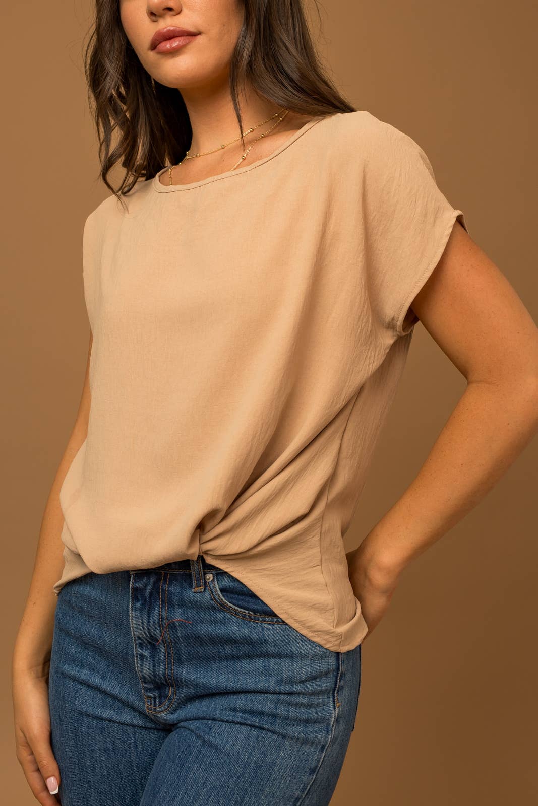 GILLI - Wholesale Blouse - Women's - SOLID WOVEN TEE WITH FRONT KNOT DETAIL42