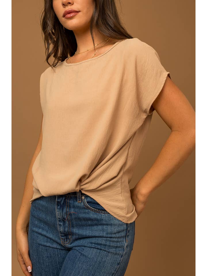 GILLI - Wholesale Blouse - Women's - SOLID WOVEN TEE WITH FRONT KNOT DETAIL42