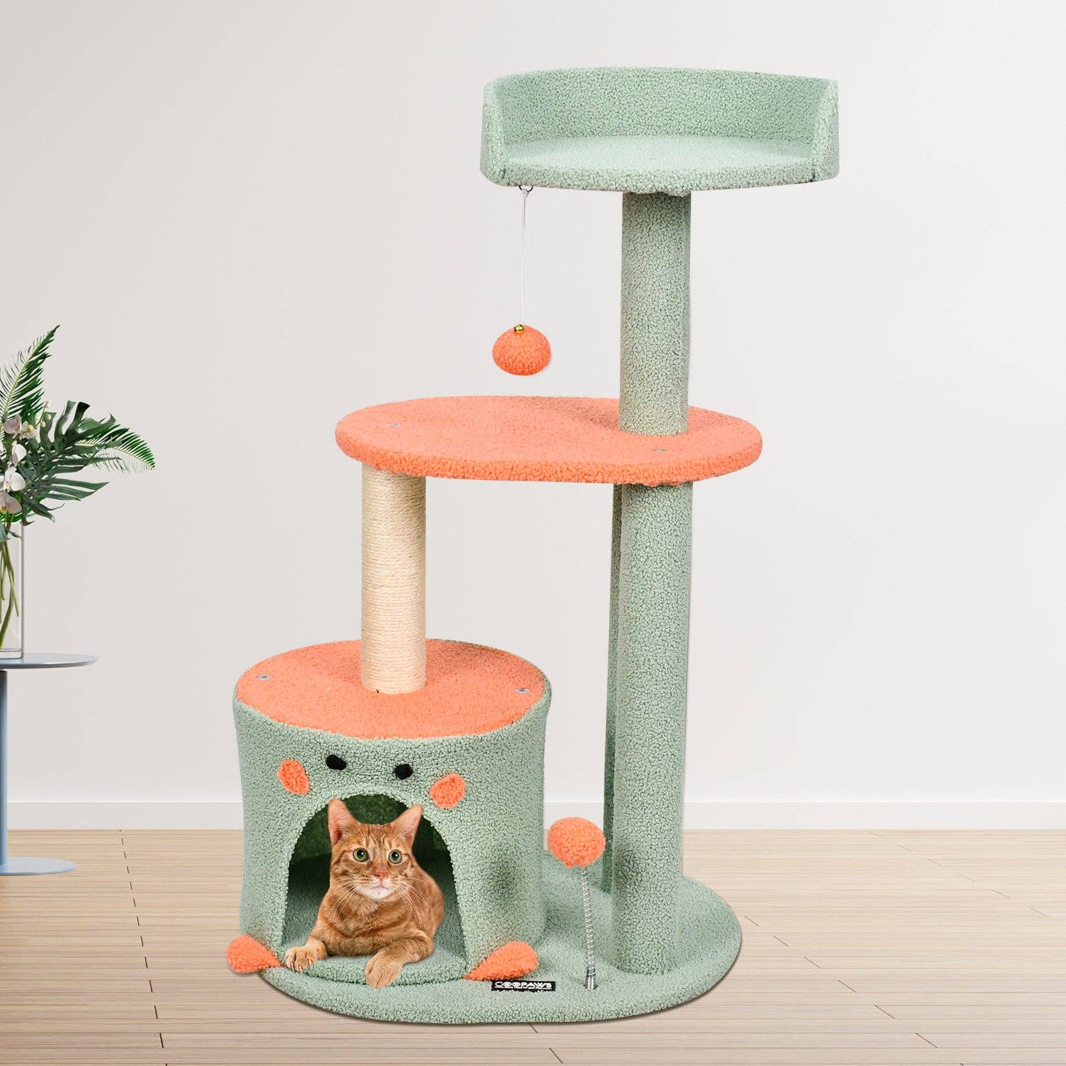 Green GOOPAWS 33-in Faux Fur Top Perch Cat Tree & Condo, Green, 33.9'' for wholesale on Faire5