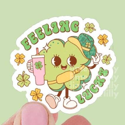 Føler mig heldig kløver vandkop bæltetaske vinylklistermærke for engroshandel hos Limes & Lilly