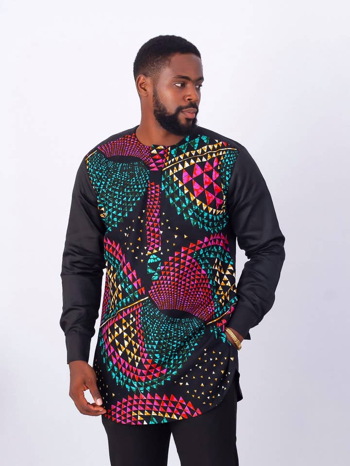Haut Kaftan à Manches Longues en Tissu Africain pour Homme - Omar pour la vente par CUMO London