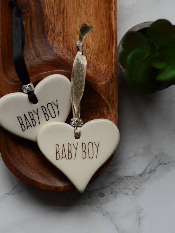 Baby Boy / Baby Girl Ceramic Heart for wholesale by Dimbleby Ceramics