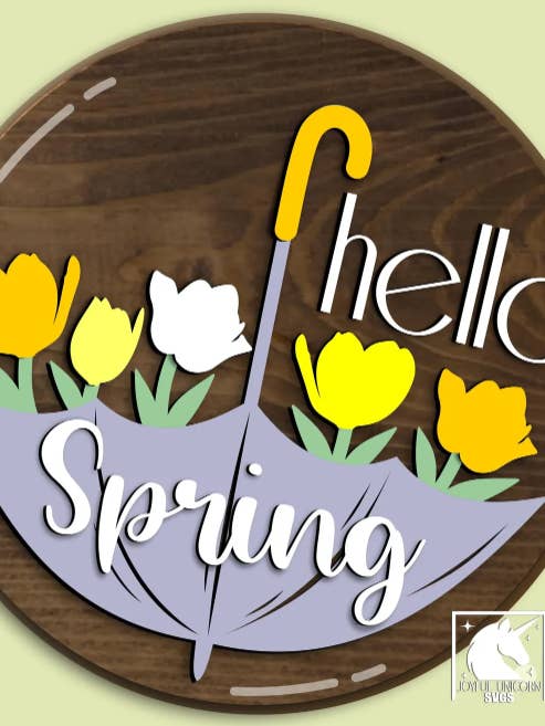 Hello Spring Umbrella Door Hanger or Wreath Sign for wholesale by Finding Farmhouse Crafts & More