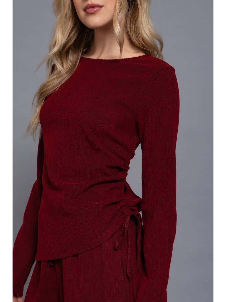 Active Basic | Active USA - Wholesale Knit Top - Women's - Long Sleeve Round Neck Side Ruched Two Tone Texture Knit Top9