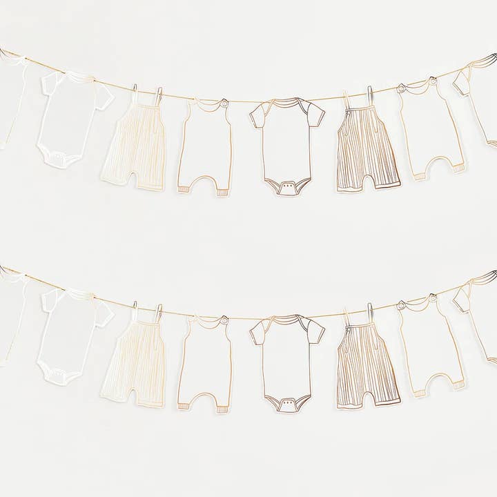 Gold Foiled Baby Grow Garland 2.5M for wholesale by Hootyballoo by Club Green