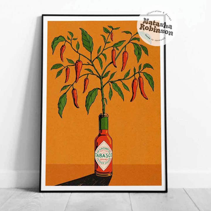 Natasha Robinson - Wholesale Art Print - Tabasco Hot Sauce & Chilli Plant Mexico Spice Print in A4