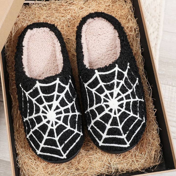 HALLOWEEN SPIDER WEB EMBROIDERED COTTON SLIPPERS_CWSHS0757 for wholesale by ACCITY