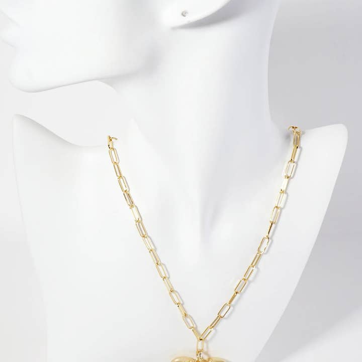 Wild Honey - Wholesale Pendant/Charm Necklace - 18K-Gold-Dipped 32mm Hollow Puffy Heart Pendant 18-inch Necklace1