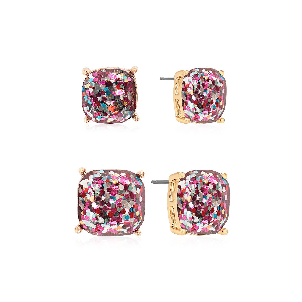 Loven x Mini Momo - Wholesale Knopjes/oorstekers - Glitter vierkante cushion-cut oorstekers set1