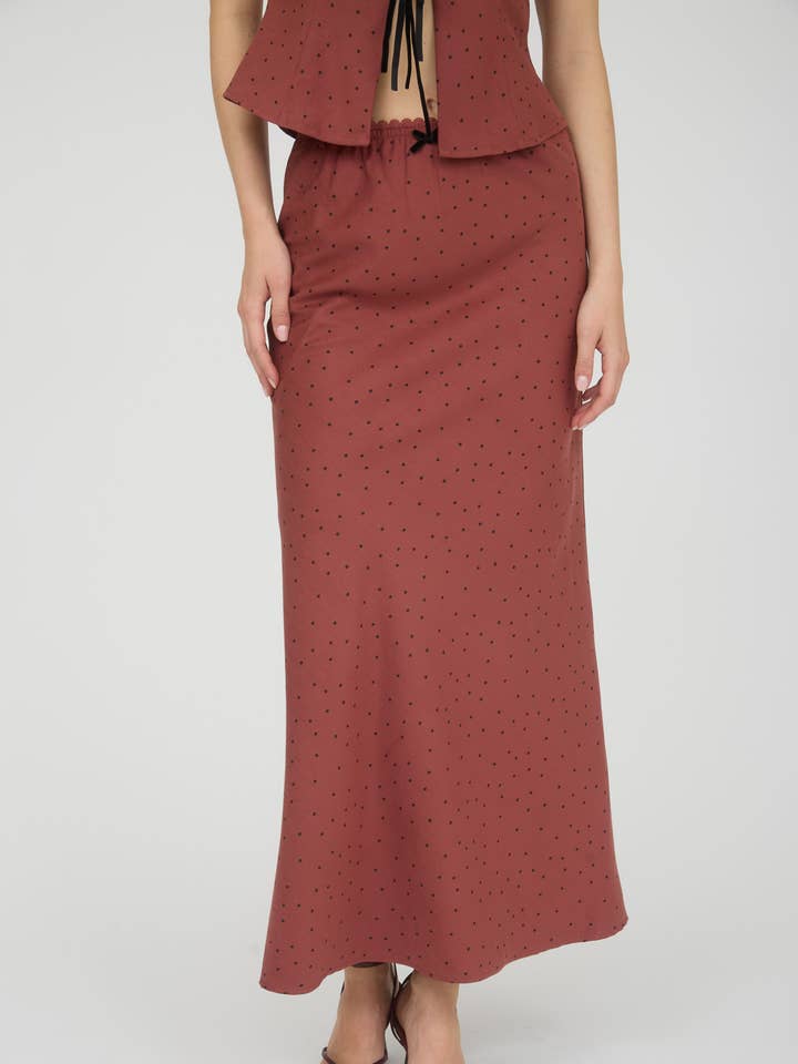 POLKA DOT LACE TRIM BOW DETAIL MIDI SKIRT for wholesale by The Workshop Studio