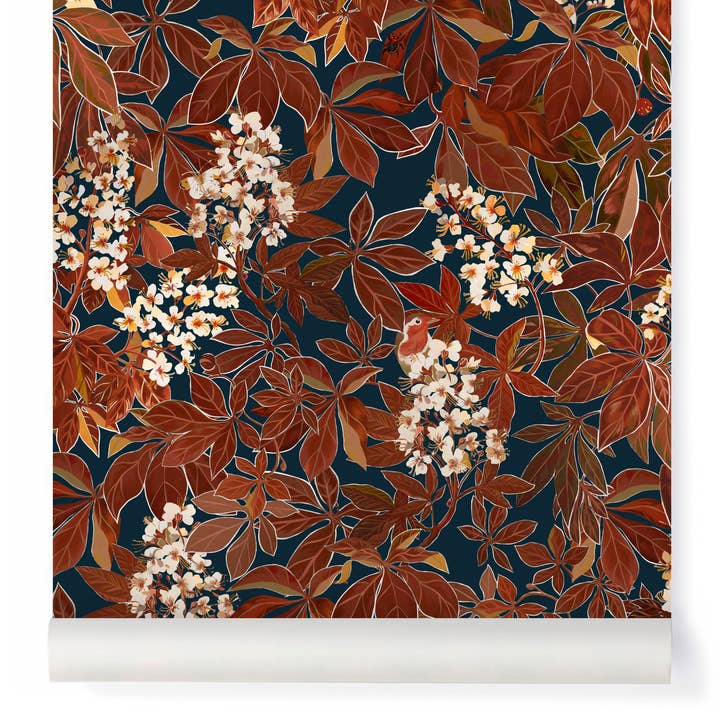 MARRONNIERS behang in runderbloedkleur voor wholesale door Little Cabari