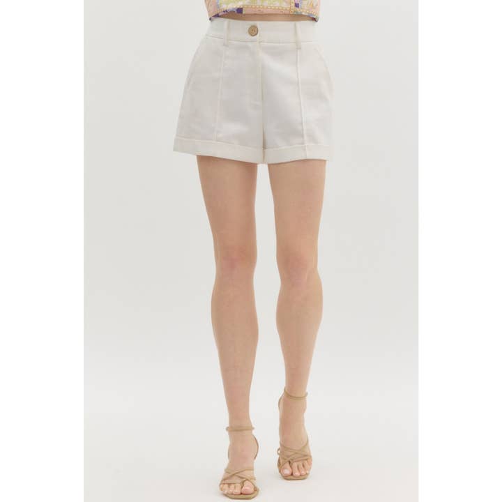 High waist pleated rolled cuff hem pintuck shorts for wholesale by STYLE USA