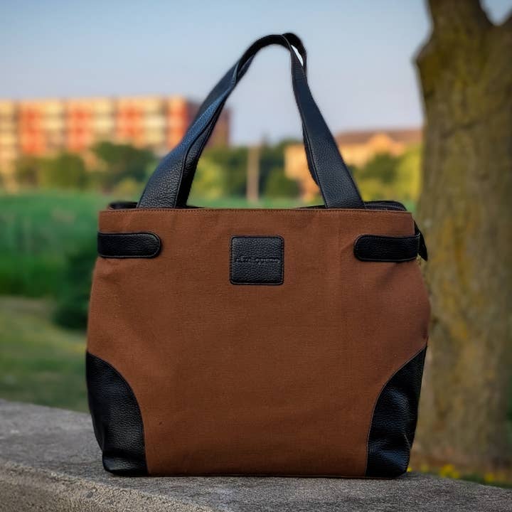 Alta Quero - Wholesale Tote Bag - Women's - Genuine Leather and Canvas Tote Bag – Black and Brown6