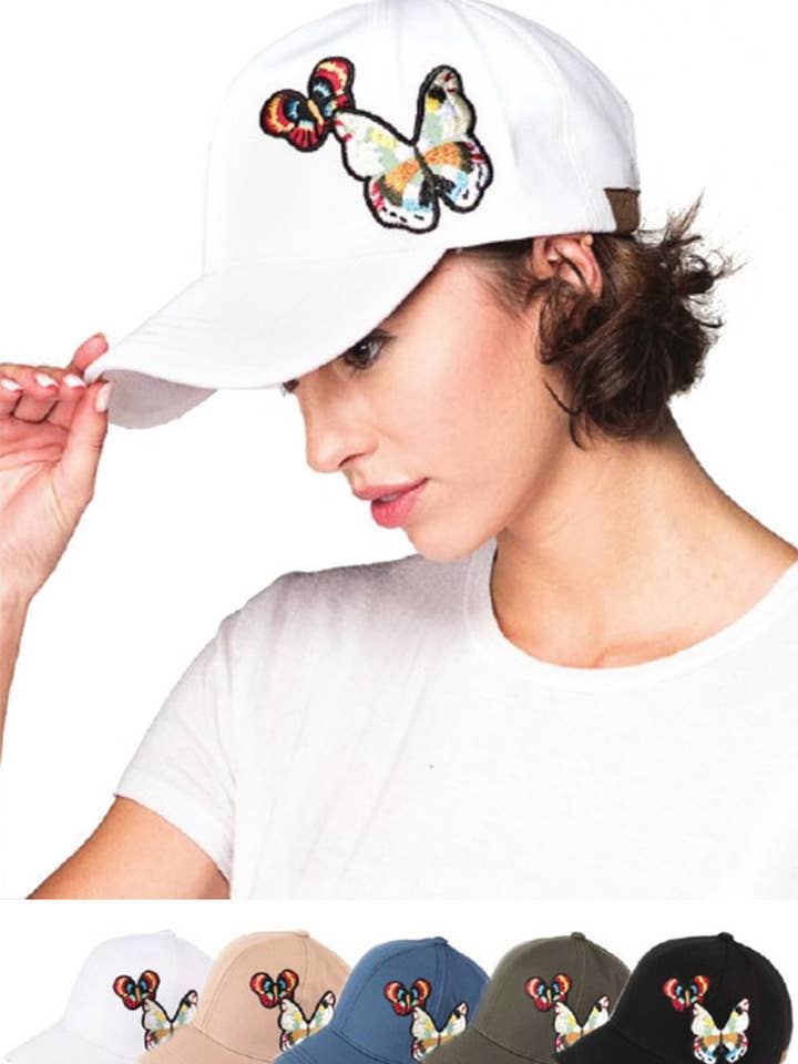 C.C Butterfly Embroidered Baseball Cap for wholesale by Hana