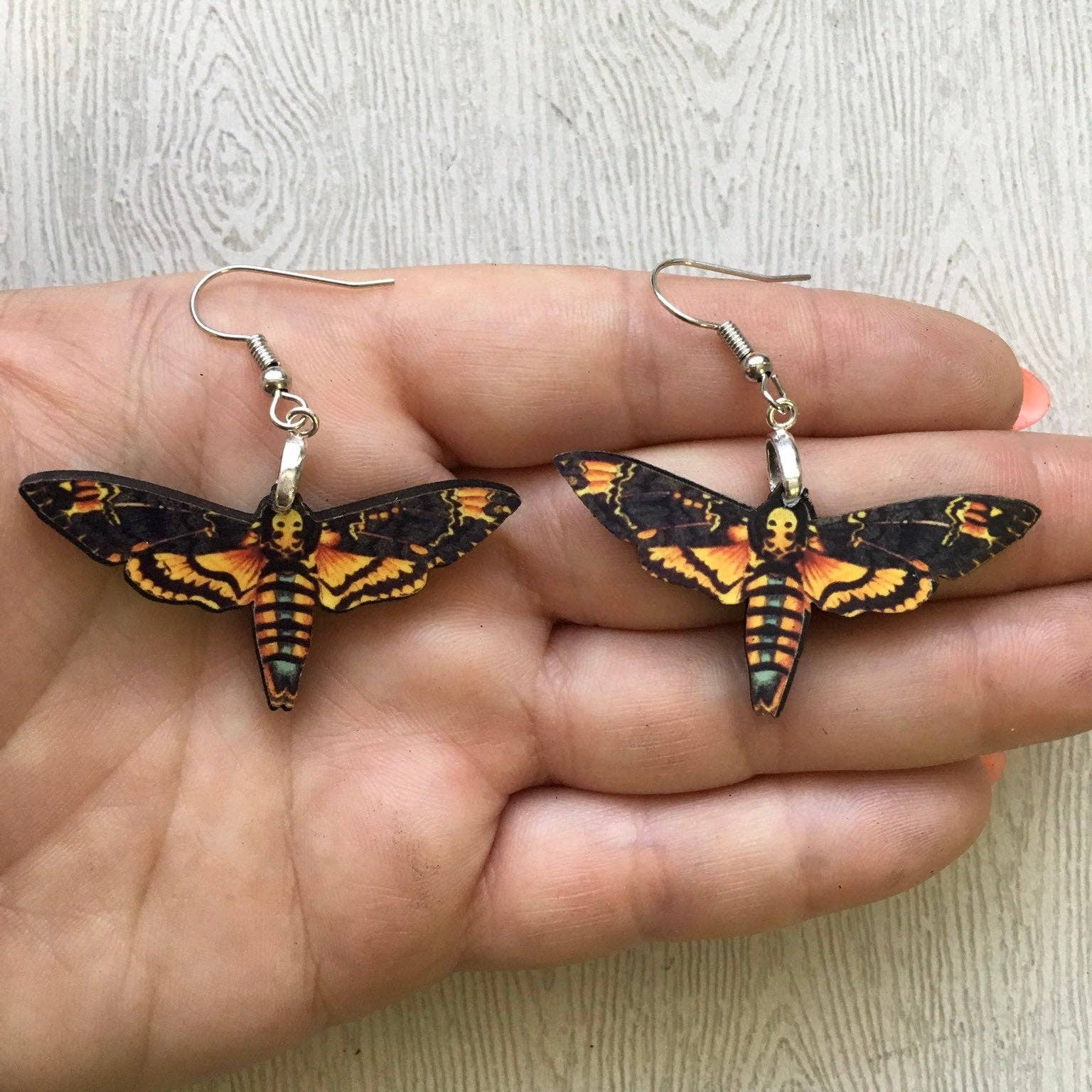 Toad Hill Farm - Wholesale Dangle Earrings - Deaths Head Moth Earrings - Halloween - Laser Cut Wood3