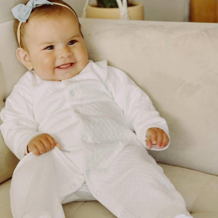 Sleep and Play snap-up Jacquard Footie - White for wholesale by Snuggles n Cuddles