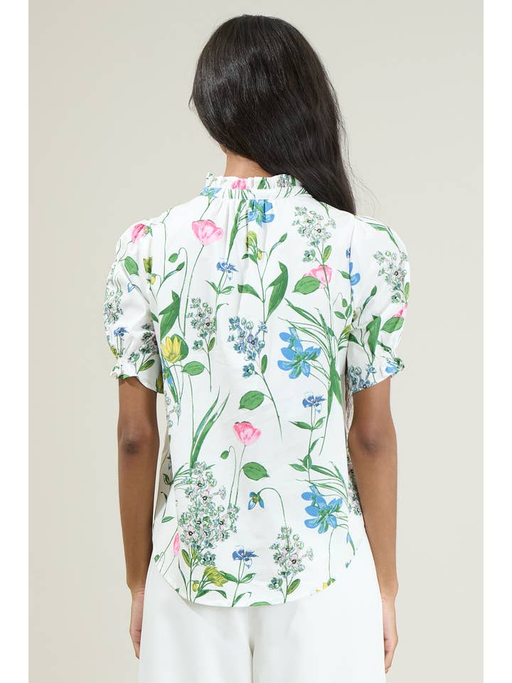 WHT PINK GREEN Clove Garden Floral Puff Sleeve Top for wholesale on Faire