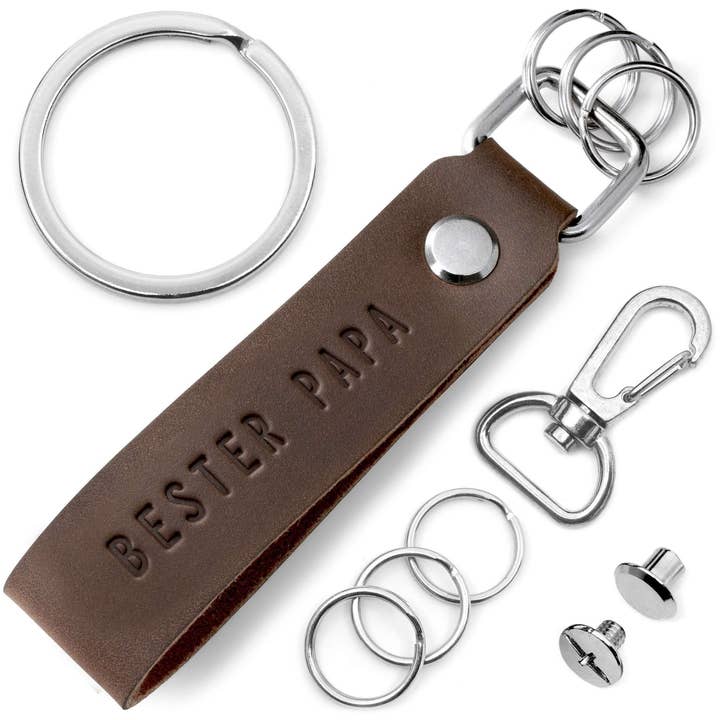 FABACH – Die Schlüsselanhänger-Schmiede - Wholesale Keychain - Men's - “Bester Papa” leather keychain with interchangeable keyring1