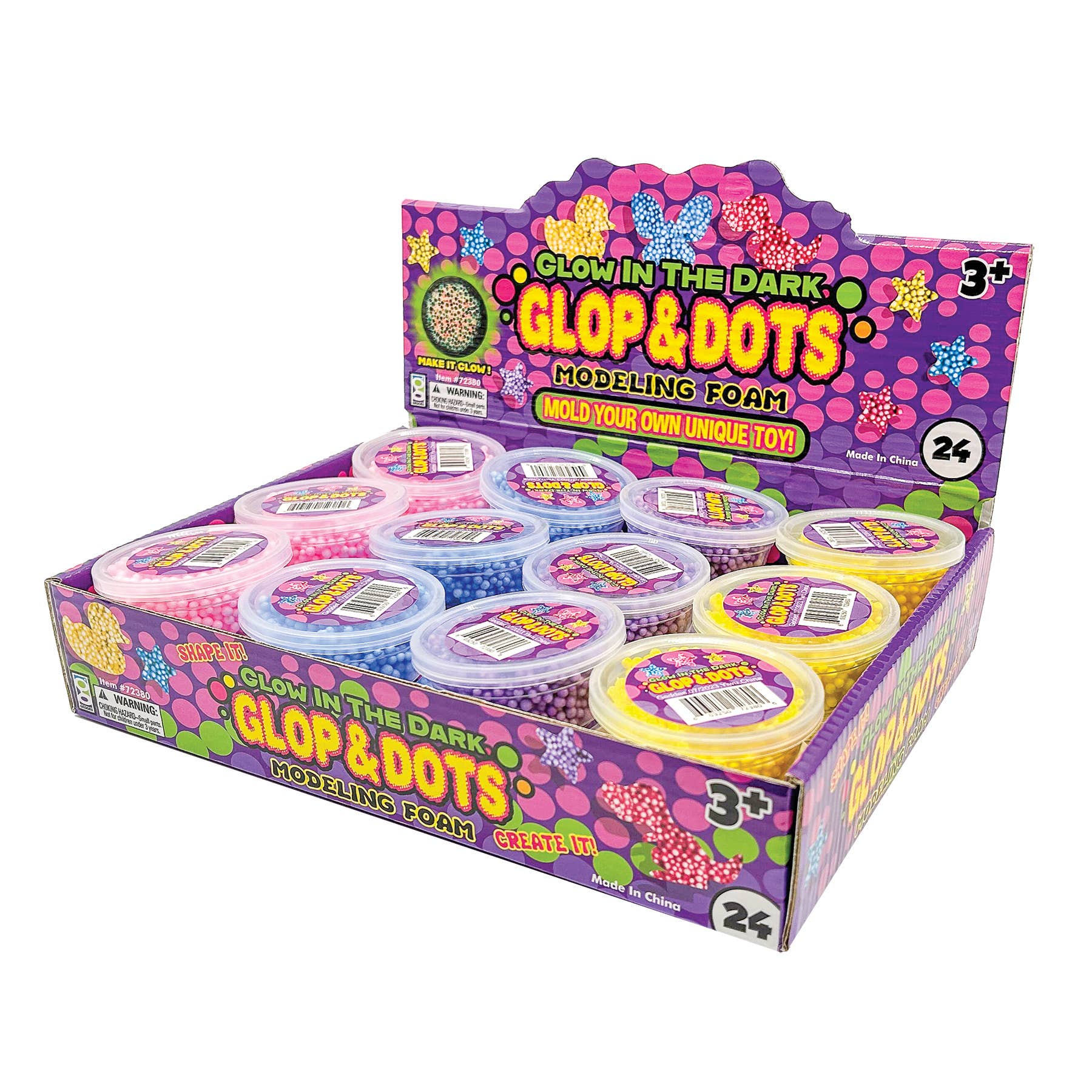 Geddes - Wholesale Putty/Slime - Kids - GLOW IN THE DARK GLOPS N DOTS MODELING FOAM  24/DSP4